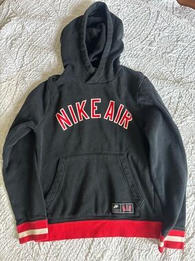 Nike Air Black Hoodie with Red Lettering and Red Trim